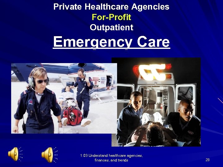 Private Healthcare Agencies For-Profit Outpatient Emergency Care 1. 03 Understand healthcare agencies, finances, and