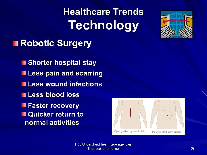 Healthcare Trends Technology Robotic Surgery Shorter hospital stay Less pain and scarring Less wound