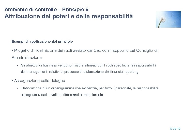 Ambiente di controllo – Principio 6 Attribuzione dei poteri e delle responsabilità Esempi di