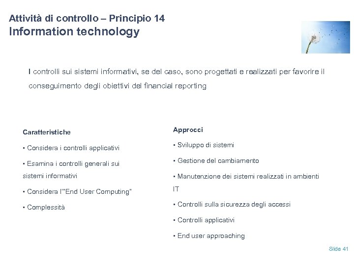 Attività di controllo – Principio 14 Information technology I controlli sui sistemi informativi, se