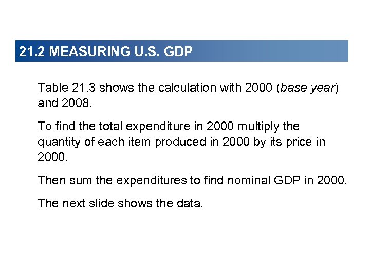 21. 2 MEASURING U. S. GDP Table 21. 3 shows the calculation with 2000