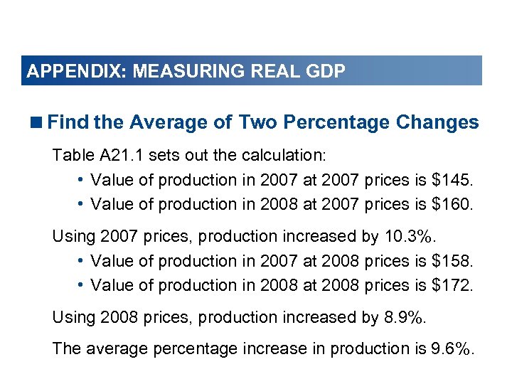 APPENDIX: MEASURING REAL GDP <Find the Average of Two Percentage Changes Table A 21.