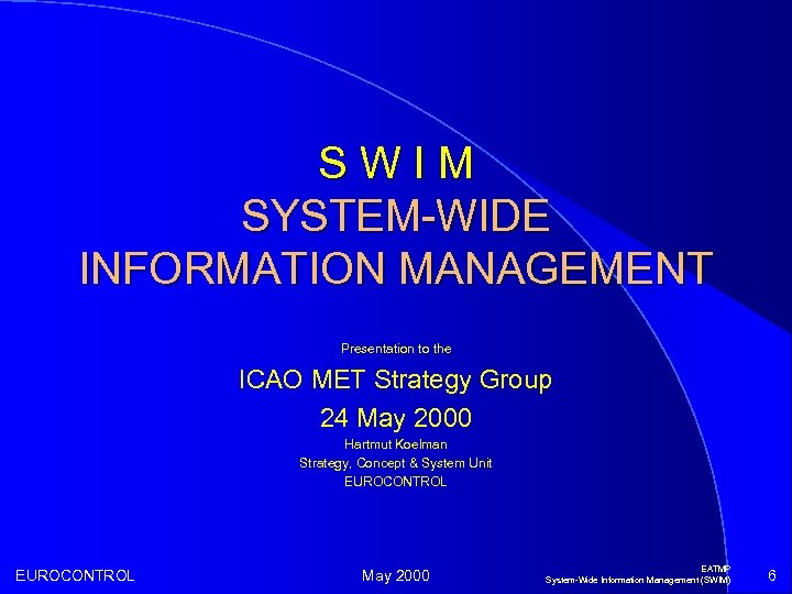SWIM SYSTEM-WIDE INFORMATION MANAGEMENT Presentation to the ICAO MET Strategy Group 24 May 2000