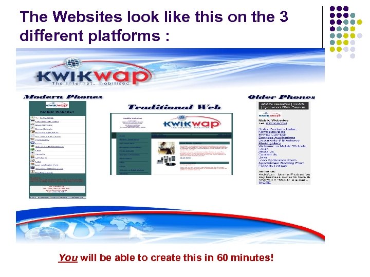 The Websites look like this on the 3 different platforms : You will be