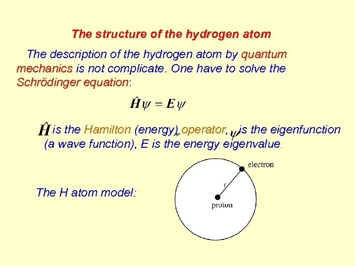 The structure of the hydrogen atom The description of the hydrogen atom by quantum