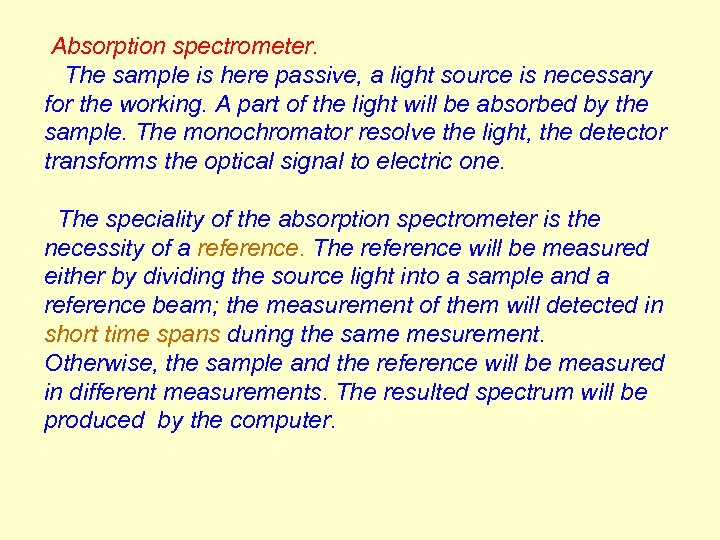 Absorption spectrometer. The sample is here passive, a light source is necessary for the