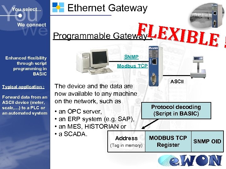 Ethernet Gateway FLEXIBL E! Programmable Gateway : Enhanced flexibility through script programming in BASIC