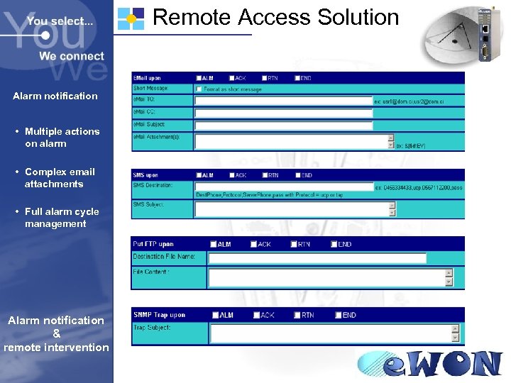 Remote Access Solution Alarm notification • Multiple actions on alarm • Complex email attachments