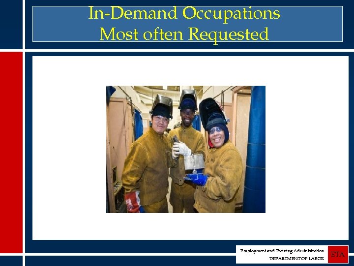 In-Demand Occupations Most often Requested Employment and Training Administration DEPARTMENT OF LABOR ETA 