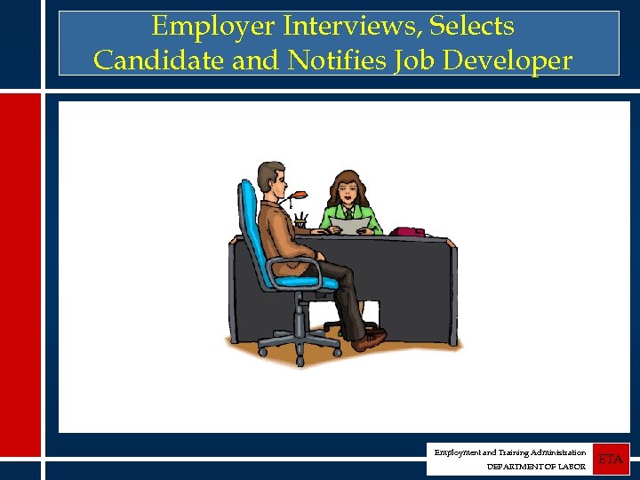 Employer Interviews, Selects Candidate and Notifies Job Developer Employment and Training Administration DEPARTMENT OF