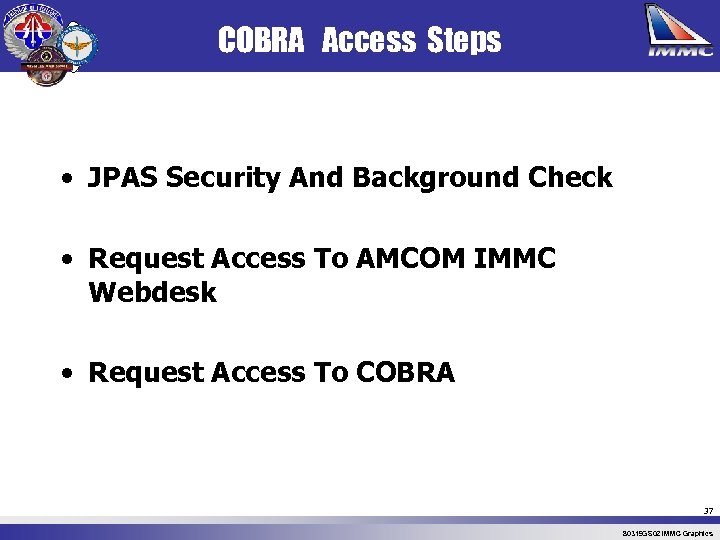 COBRA Access Steps • JPAS Security And Background Check • Request Access To AMCOM