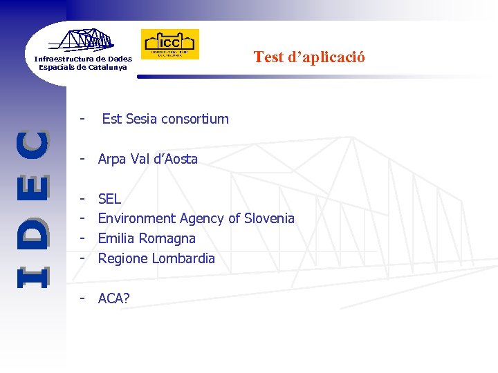 Infraestructura de Dades Espacials de Catalunya - Test d’aplicació Est Sesia consortium - Arpa