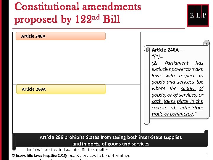 Constitutional amendments proposed by 122 nd Bill Article 246 A • Parliament and State