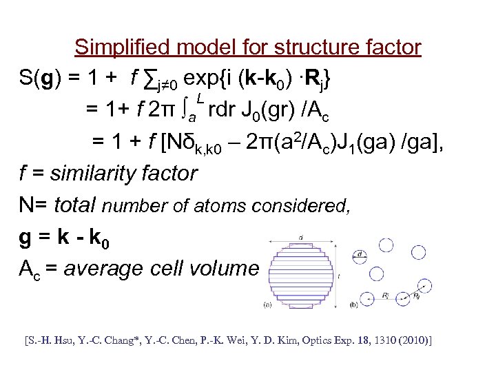 Simplified model for structure factor S(g) = 1 + f ∑j≠ 0 exp{i (k-k
