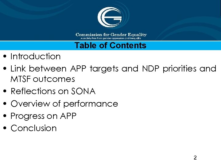 Table of Contents • Introduction • Link between APP targets and NDP priorities and