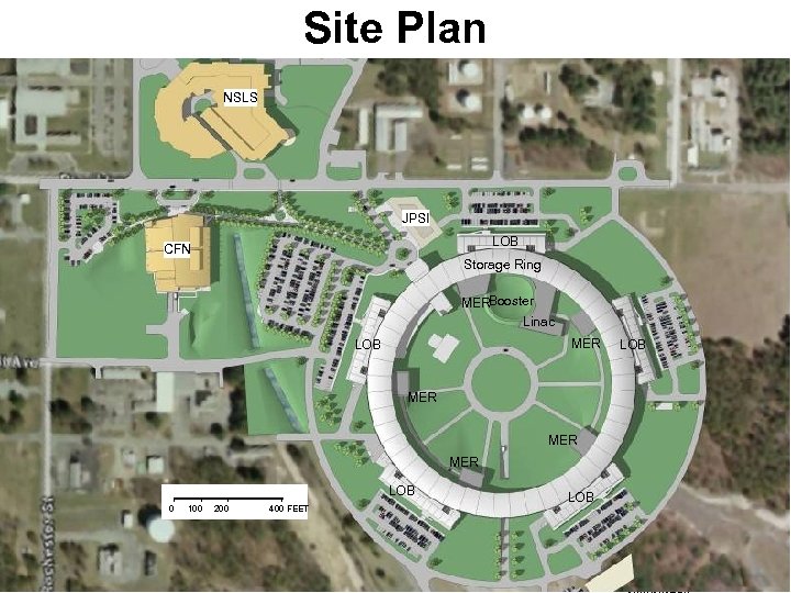 Site Plan NSLS JPSI LOB CFN Storage Ring MERBooster Linac MER LOB MER MER