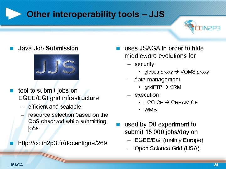 Other interoperability tools – JJS n Java Job Submission n uses JSAGA in order