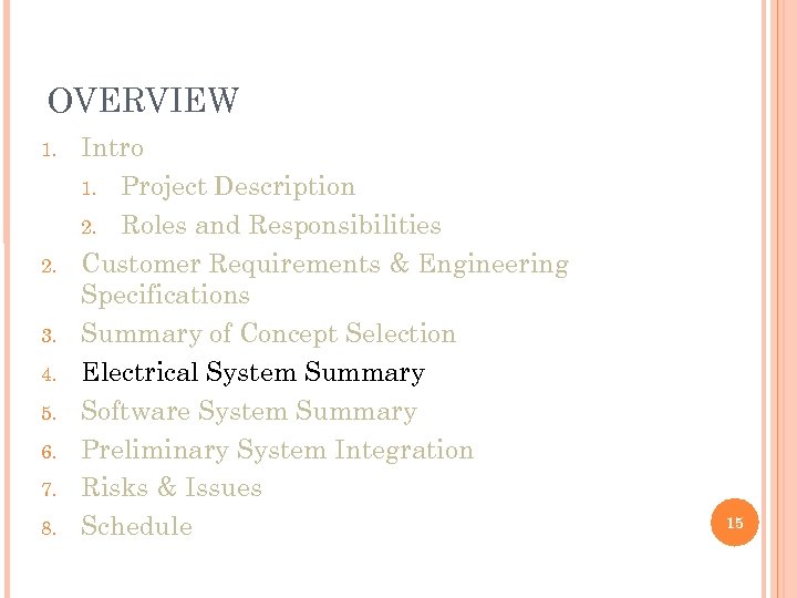 OVERVIEW 1. 2. 3. 4. 5. 6. 7. 8. Intro 1. Project Description 2.