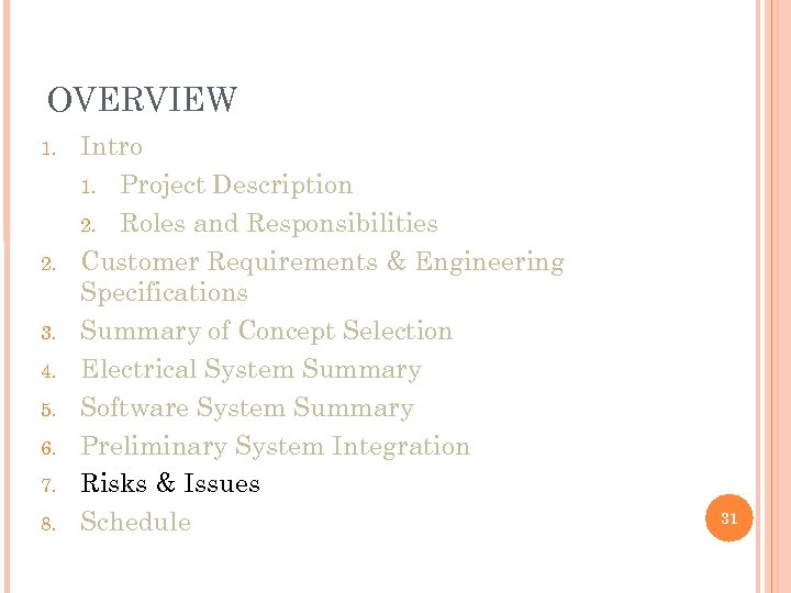 OVERVIEW 1. 2. 3. 4. 5. 6. 7. 8. Intro 1. Project Description 2.