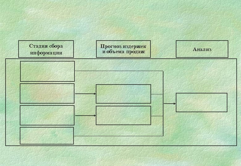 Стадия сбора информации Прогноз издержек и объема продаж Анализ 