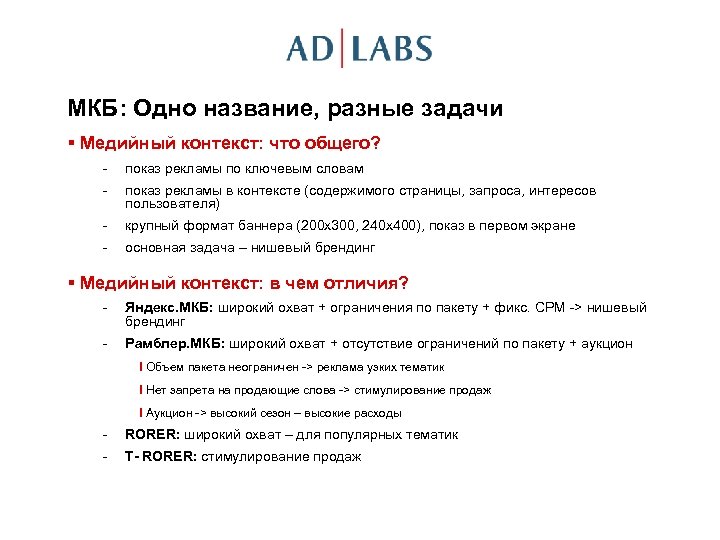 МКБ: Одно название, разные задачи § Медийный контекст: что общего? - показ рекламы по