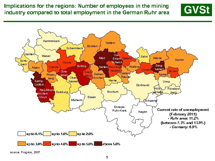 Implications for the regions: Number of employees in the mining industry compared to total