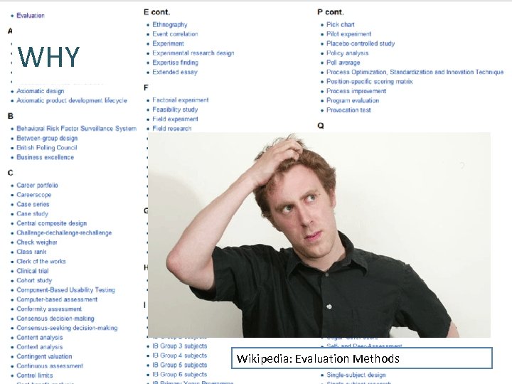 WHY Wikipedia: Evaluation Methods 