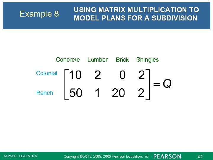 Example 8 USING MATRIX MULTIPLICATION TO MODEL PLANS FOR A SUBDIVISION Concrete Lumber Brick