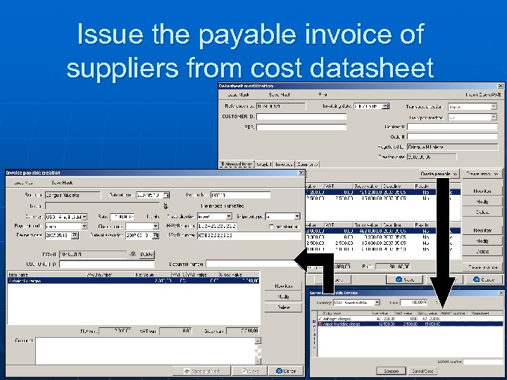 Issue the payable invoice of suppliers from cost datasheet 