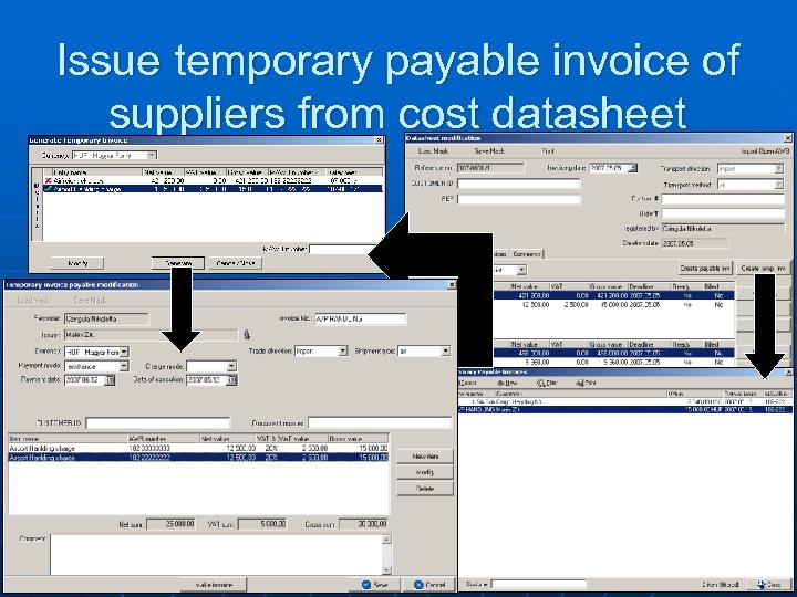 Issue temporary payable invoice of suppliers from cost datasheet 