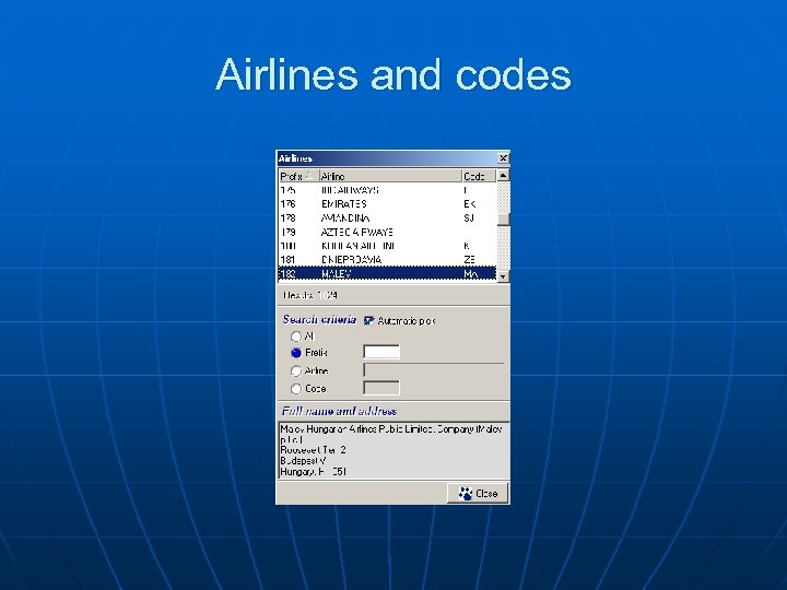 Airlines and codes 