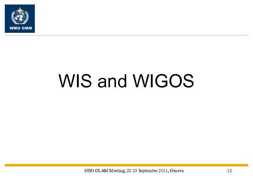 WMO OMM WIS and WIGOS GEO GLAM Meeting, 22 -23 September 2011, Geneva 12