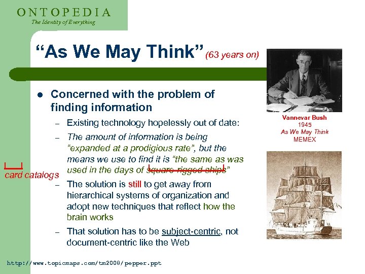 ONTOPEDIA The Identity of Everything “As We May Think” (63 years on) l Concerned