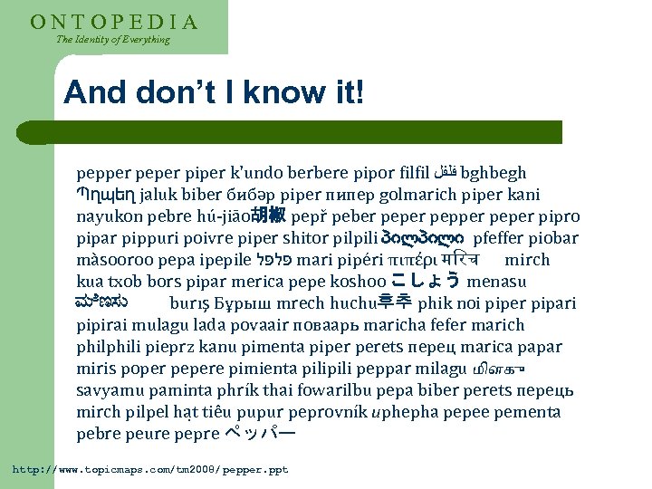 ONTOPEDIA The Identity of Everything And don’t I know it! pepper peper piper k'undo