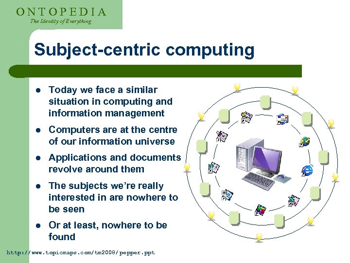 ONTOPEDIA The Identity of Everything Subject-centric computing l Today we face a similar situation