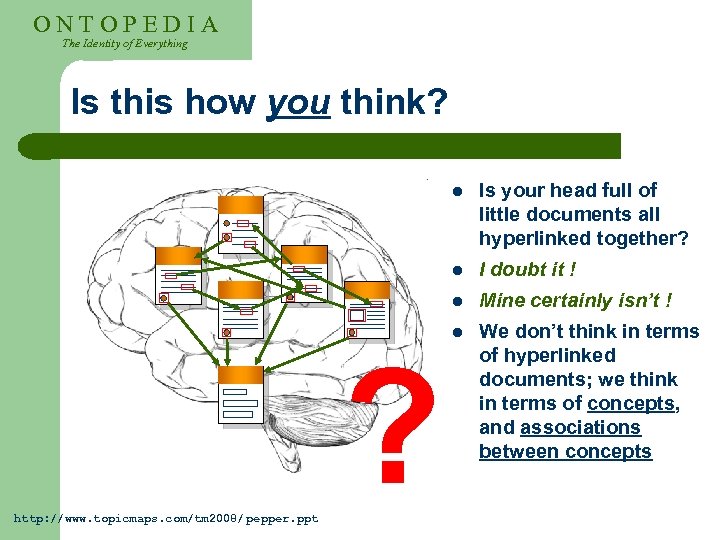 ONTOPEDIA The Identity of Everything Is this how you think? l l http: //www.
