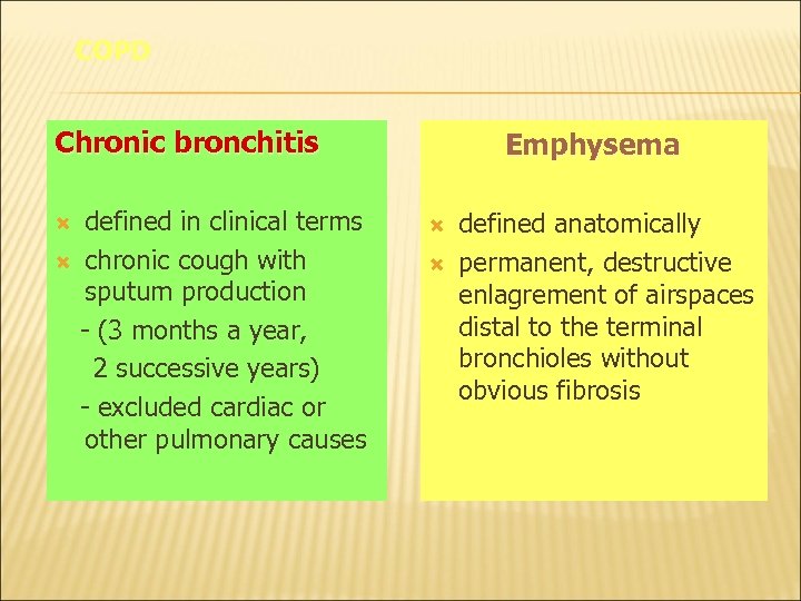 COPD Chronic bronchitis defined in clinical terms chronic cough with sputum production - (3