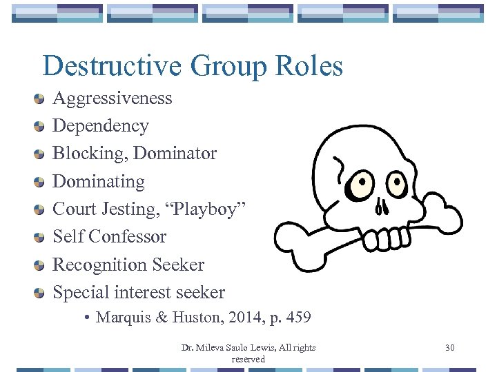 Destructive Group Roles Aggressiveness Dependency Blocking, Dominator Dominating Court Jesting, “Playboy” Self Confessor Recognition