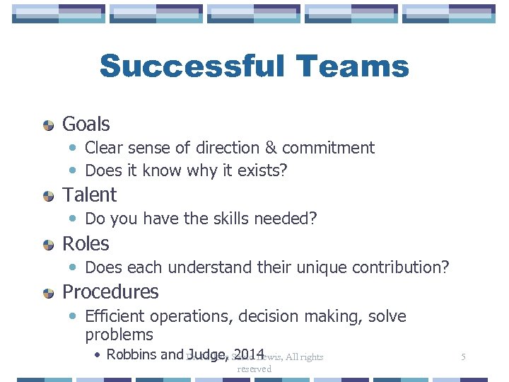 Successful Teams Goals • Clear sense of direction & commitment • Does it know