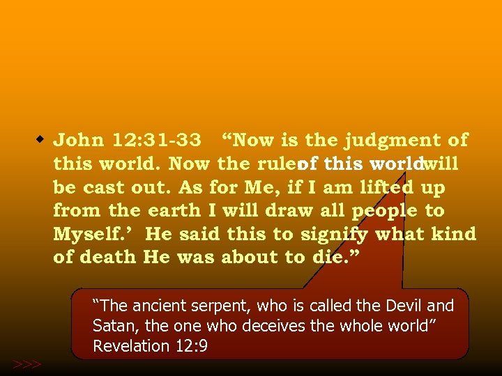 w John 12: 31 -33 “Now is the judgment of this world. Now the