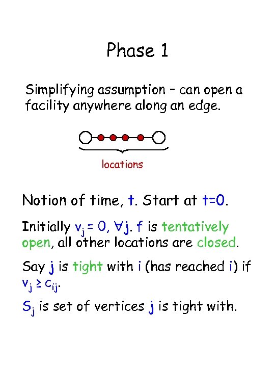 Phase 1 Simplifying assumption – can open a facility anywhere along an edge. locations