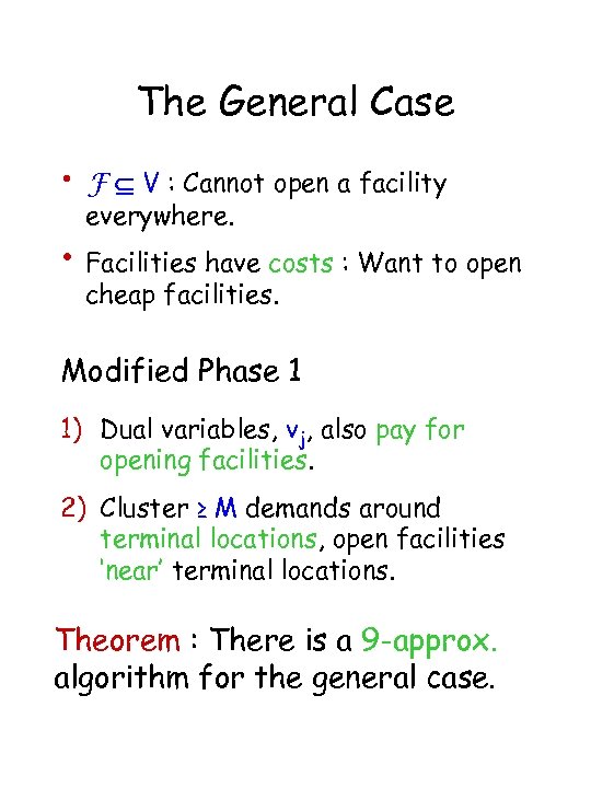 The General Case • F Í V : Cannot open a facility everywhere. •