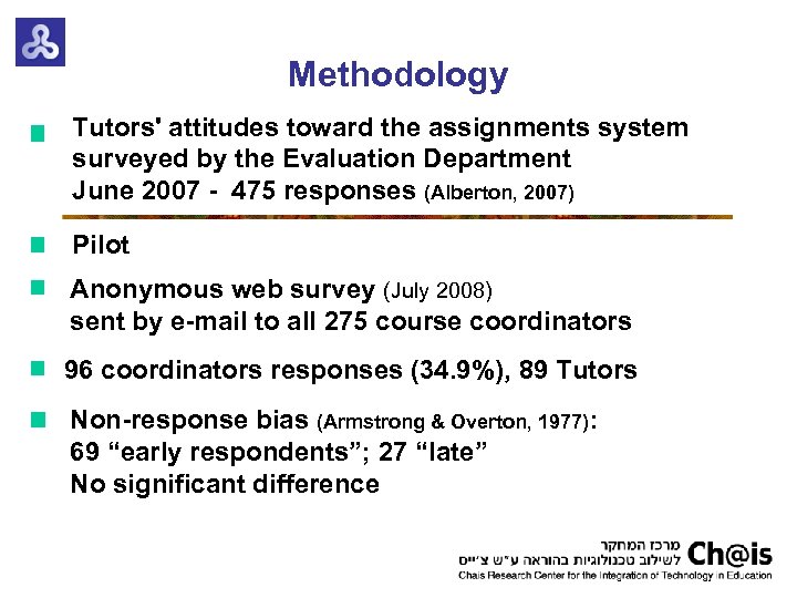 Methodology Tutors' attitudes toward the assignments system surveyed by the Evaluation Department June 2007