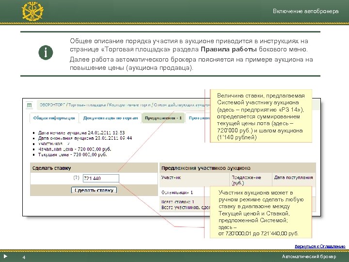 Включение автоброкера Общее описание порядка участия в аукционе приводится в инструкциях на странице «Торговая