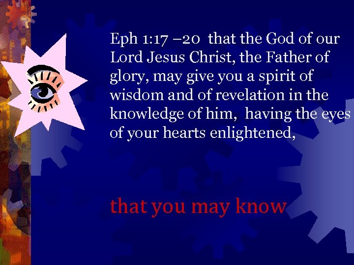 Eph 1: 17 – 20 that the God of our Lord Jesus Christ, the