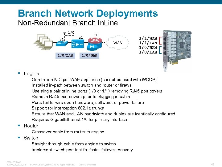 Branch Network Deployments Non-Redundant Branch In. Line g 1/0 s 1 1/0/LAN e 1