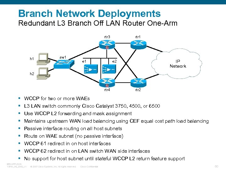Branch Network Deployments Redundant L 3 Branch Off LAN Router One-Arm rtr 3 h