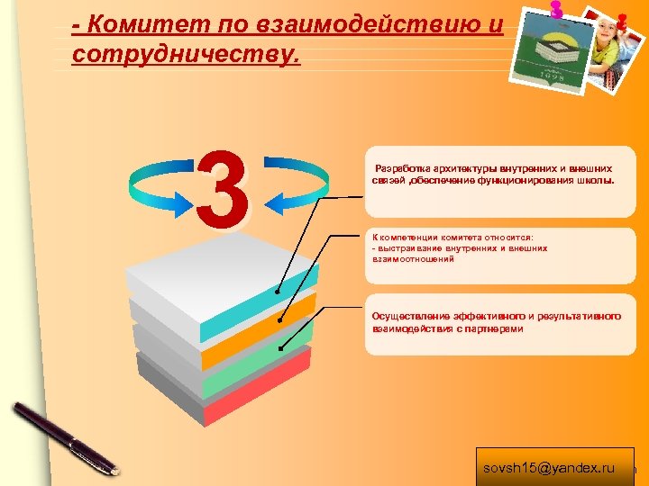 - Комитет по взаимодействию и сотрудничеству. 3 Разработка архитектуры внутренних и внешних связей ,