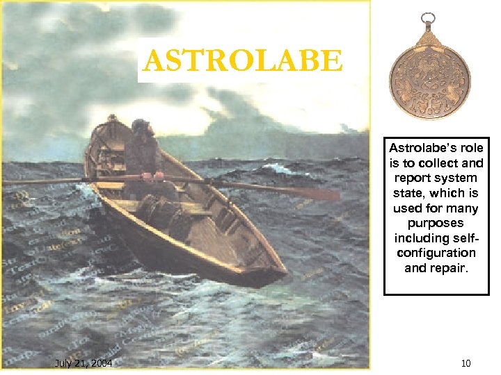 ASTROLABE Astrolabe’s role is to collect and report system state, which is used for