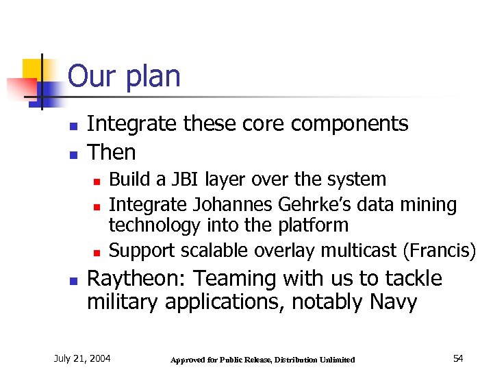 Our plan n n Integrate these core components Then n n Build a JBI